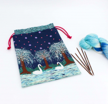 Preview: Projektbeutel / Handarbeitsbeutel mit Kordel Schwanenliebe